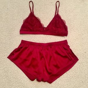 SHEIN Burgundy Shorts with Matching Bralette